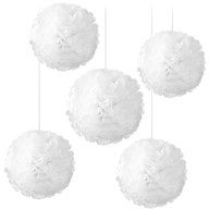 Pom poms, vita bollar (5-pack)