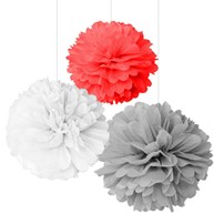 Pom Poms - Grå, vit, röd (3-pack)