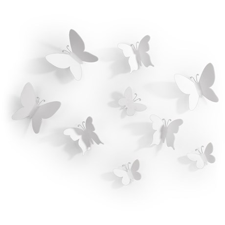 Väggdekor - Mariposa, Fjärilar (9-pack), Vit