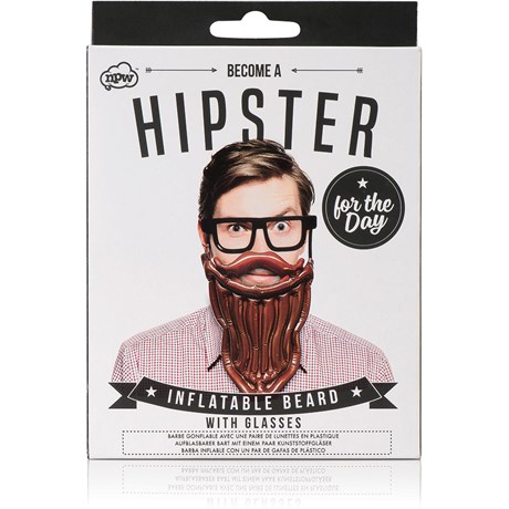 Hipster - Uppblåsbart skägg & glasögon, Vit