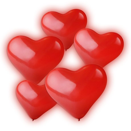 LED-ballonger - Hjärta (5-pack), Röd