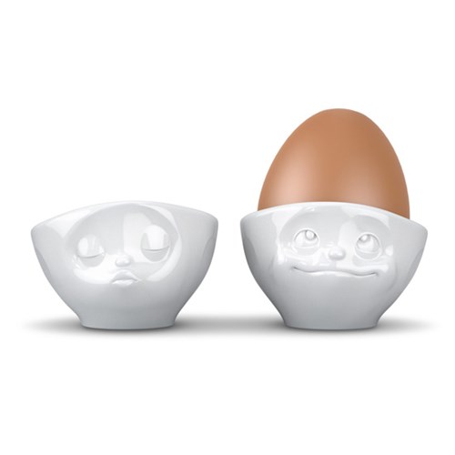 Äggkoppar med ansikte (2-pack), Pussande och Glad